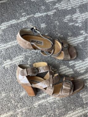 Paul Green Munchen Strappy Leather Block Heel Sandals Taupe Size UK 3.5 US 6